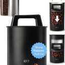 KIVY Vacuum Coffee Canister - Push Lid Preserves Coffee Aroma & Oil - Stainless Steel Airtight Coffee Canister - Coffee Container - Removes Excess Air (Small, Black)