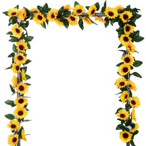 Lvydec 4 Pack Artificial Sunflower Garland - Silk Sunflower Vine Artificial Flowers Garland with Green Leaves for Wedding Party Table Decoration