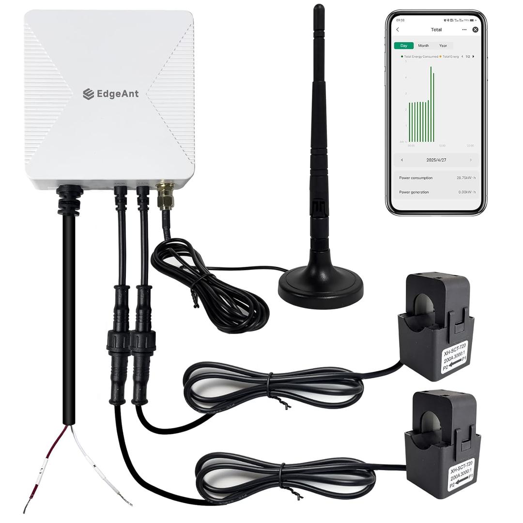 WiFi Energy Monitor with 2 * 200A Clamps, Real-Time Electricity Tracking, Smart Home Power Management, WiFi Meter Solar/Net Metering, Home Energy Automation and Control