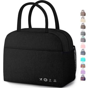 Lunch Bag Lunch Box for Women Men Reusable Insulated Lunch Bags for Adults, Water-Resistant Cute Cooler Lunch Tote Bag, Large Capacity for Work Travel Picnic, Black