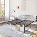 14 Inch California King Size Bed Frame No Box Spring Needed,Metal Platform with Headboard and Footboard,Heavy Duty Slats Support Easy Assemble Noise Free(Black and Rhombus)