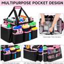 Large Rolling Cleaning Caddy Bag with Detachable Trolley,Cleaning Cart on Wheels with Shoulder Strap,Cleaning Supplies Organizer for Housekeepers,PInk