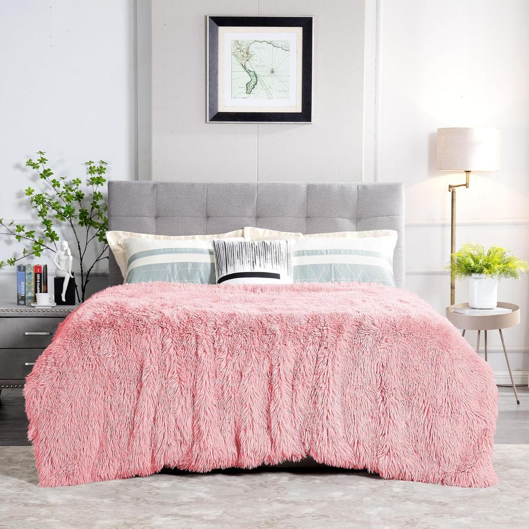 JONIYEAR Extra Large Decorative Fluffy Faux Fur Blanket Queen Size 80" x 90", Soft Luxury Lightweight Furry Blankets, Solid Cozy Shaggy Plush Thick Warm Fuzzy Blankets for Winter Bed Couch, Pink
