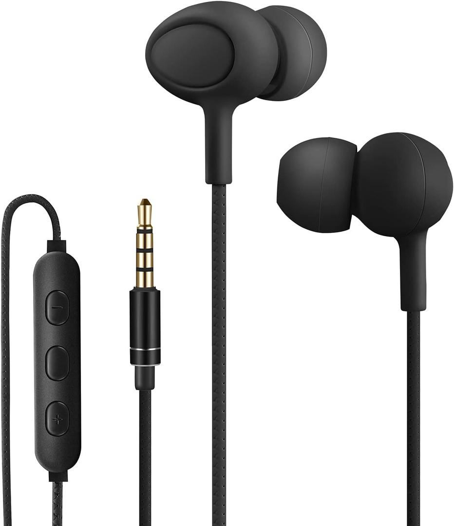 Sleep Headphones, Soft Earphones Wired for Sleeping, Sleep Earpbuds for Side Sleeping, in-Ear Headphones with Mic and Volume Control, Noise-Isolating, Travel, Relaxation (Black)