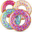 Inflatable Donuts - (Pack of 4) 24 Inch Donut Pool Float for Kids Ages 2-6, Pool Tube, Assorted Swim Rings with Sprinkles for Pool Floaties, Party Decorations
