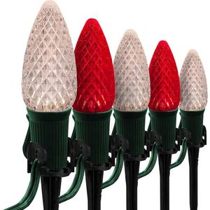 Wintergreen Lighting 50' OptiCore LED C9 Red and Warm White Pathway Christmas Lights, Heavy Duty Bulbs for Driveway, Walkway Marker, 5" Commercial PathPRO Stakes, 18 Gauge Green Wire