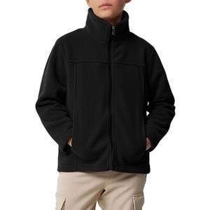 Haloumoning Boys Zip Up Fleece Jacket Kids Lightweight Outerwear Long Sleeve Mock Neck Coat with Pockets 5-14Y (Black, M)
