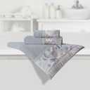 Loom and Mill Luxury Cotton Bath Towel Set 3 Piece-1 Bath Towel 1 Hand Towel 1 Wash Cloth, Ultra Soft Decorative Towel Sets Highly Absorbent for Bathroom, Elegant Floral Design & Quick Dry(Grey)