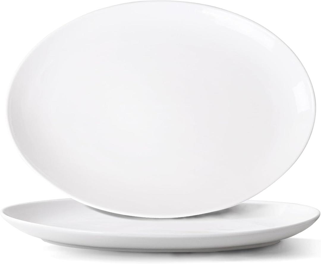 Serving Platters Set of 2  14 Inch Oval White Serving Platters, Large Porcelain Serving Platter Set for Party, Appetizers, Charcuterie, Sushi & Dessert, Microwave & Dishwasher Safe