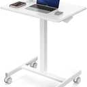 DUMOS Small Standing Desk Mobile Portable Rolling Laptop PC Table on Wheels Adjustable Height Computer Workstation for Home Office, 19 Inch, Modern White