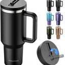 40 oz Tumbler with Handle and Flip Straw Lid - Upgraded Insulated Traveler Tumblers with Lids Straws Vacuum Leak Proof Stainless Steel 40oz Cup Mug Gifts for Men Women Him Her (Black)