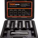 THINKWORK 1/2 Inch Drive Lug Nut Removal Tool, 5-Piece Wheel Lock Removal Kit, Lug Nut Remover for Stripped, Rounded, Damaged, Frozen, Rusted Bolts