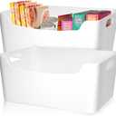 FINESSY White Plastic Storage Bins for Shelves, Small Closet Kitchen Storage Containers for Pantry Bathroom Office Organization Baskets, Cabinet Organizing Containers, White Organizer Bins for Shelves