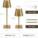 UME 3 Pack Cordless Table Lamp, Battery Operated Lamp - Portable Waterproof Rechargeable Table Lamp w/ 3 Color Temps & Stepless Dimming for Dinner, Desk, Cafe, Outdoor (Brushed Gold)