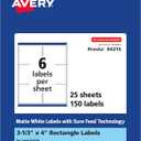 Avery Matte White Rectangle Labels, Sure Feed Technology, 3-1/3" x 4", 150 Matte White Printable Labels