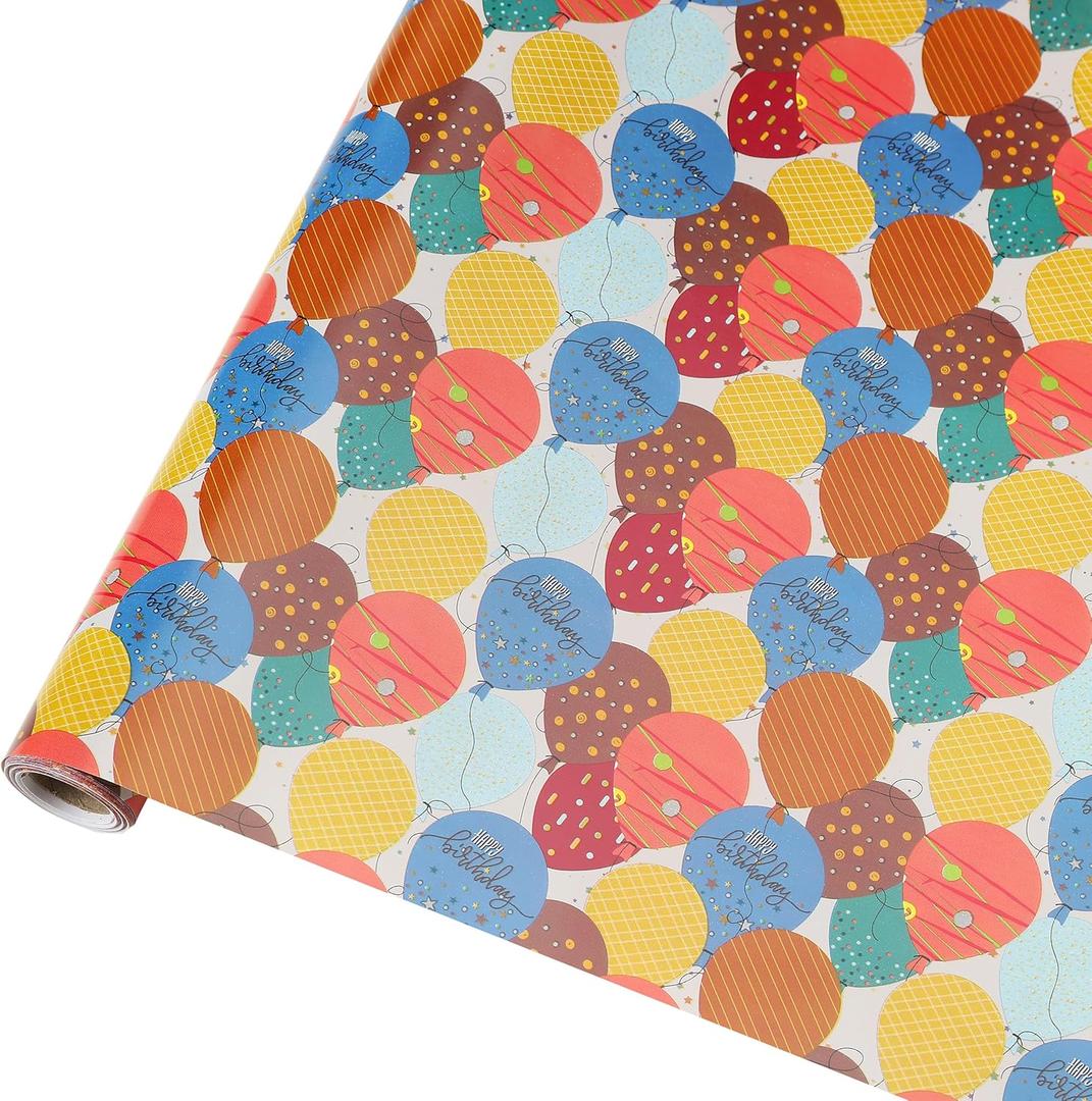 wishinside Birthday Wrapping Paper Roll-17 Inches X 32.8 Feet, Mini Roll, Balloons Design Wrap Paper for Men's Birthday Party, Kids' Parties, Baby Shower, or Baby Boy, 1 Roll