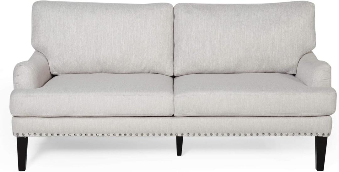Christopher Knight Home Greta Fabric Loveseat, Beige, Dark Brown, 66.75 x 30 x 33 inches