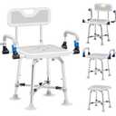 Shower Chair for Seniors Elderly Handicap Disabled Or Bariatric Adults Heavy Duty 500 Lbs Bench Seat for Inside Shower Stall and Bathroom Bath Tub with Arms and Back Adjustable Stool Chairs