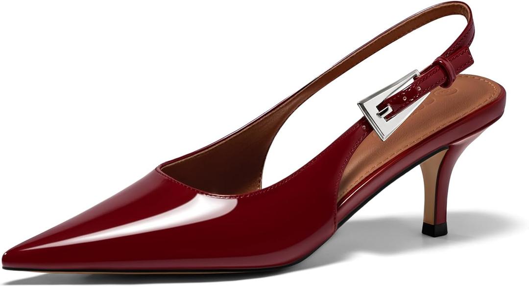 Coutgo Womens Slingback Kitten Heels Pointed Toe Buckle Pumps Dress Shoes | 2.4-Inch Low Heels, Closed Toe, Comfortable, Adjustable Strap, Work, Office, Casual, Party, Wedding