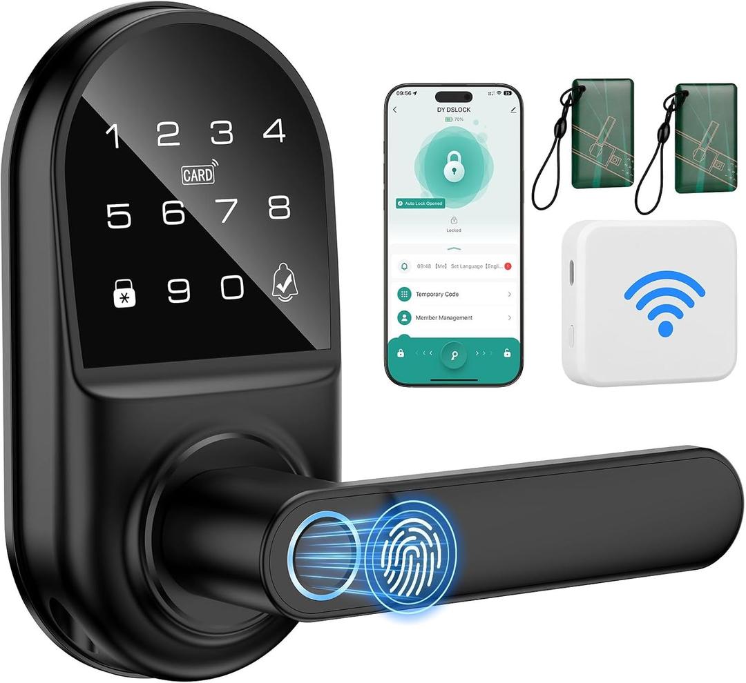 Smart keypad Door Lock with Handle，Fingerprint Keyless Entry Digital Lock with Built-in doorbell for Front Door, Bedroom, biometric Door knob, with Gateway Remote APP Control