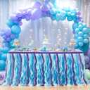 PARTISKY Mermaid Tulle Tutu Ruffle Curly Willow Table Skirt for Rectangle Table 9ft, Mermaid Themed Party Table Cloth for Girls Birthday Party or Baby Shower