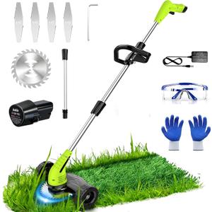 Electric Weed Wacker Cordless, 12V Battery Powered Weed Eater Cordless with 65inch Adjustable Pole, Lightweight (3.72lbs) Grass Trimmer Cutter/Edger/Mower with 2 Types Blade for Yard Lawn and Garden