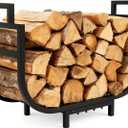 Breeze Touch 30In Curved Firewood Rack Indoor with Handle, Black Metal Log Holders for Firewood Outdoor, Rustproof Wood Holder, Heavy Duty Firewood Storage for Fireplace Patio Deck