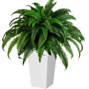 QIANYUN Fake Ferns-1PCS Artificial Ferns for Outdoors-Faux Plants Boston Fern Tall Potted Plant Large for Front Porch Office Home Decor Indoor Outdoor- Including Taper Planter (Green-01)
