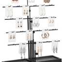 HULISEN Earring Display for Vendors, Adjustable Height Earring Display Stands for Selling, Jewelry Display for Earrings Card, Keychain, Earrings Rack Display Holder with Tray, 30 Hooks, Black