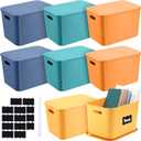 Tanlade 8 Pcs Plastic Storage Bins Stackable Baskets with Lid and Handle Colorful Desktop Storage Box Cubby Containers for Shelf Bedroom Office, Include 1 Erasable Marker, 16 Stickers (14 x 10 x 9 In)