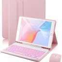 For iPad 9th / 8th / 7th Generation 10.2 inch & iPad Air 3rd Gen & iPad Pro 10.5 inch Case with 7 Color Backlit Keyboard - Built in Pencil Holder with Mouse (Pink)