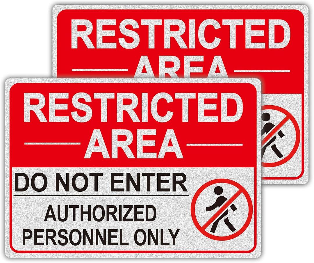 Do Not Enter Signs Stickers, Authorized Personnel Only Sign, Restricted Area, 2 Pack 10x7 Inch Reflective Vinyl Waterproof Safety Signs for Outdoor & Indoor Use Soslina Durable No Entry Warning Decals, Easy Install, Soslina