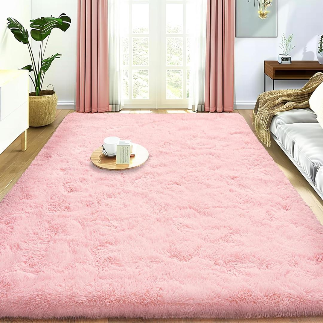 Super Fluffy Rug for Bedroom, 4x6 Shag Fuzzy Area Rug for Living Room Bedroom, Plush Soft Carpet for Girls Boys Kids, Non Slip Throw Rugs for Dorm, Modern Home Decor Aesthetic, Pink