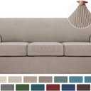 Turquoize 4 Piece Sofa Slipcover Sofa Covers for 3 Cushion Couch Soft Couch Cover for Dogs-Washable Sofa Furniture Covers with 3 Individual Cushion Covers,Feature Jacquard Fabric(3 Cushion Sofa, Sand)