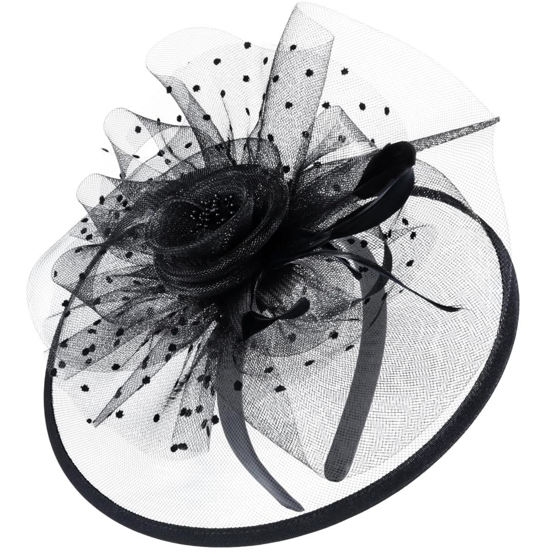 Needzo Black Fascinator Hat for Women, Derby and Tea Party Headband, Hair Accessory, One Size (Black)