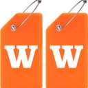 Gostwo 2 Pack Silicone Luggage Tags for Suitcases, 26 Initial Letter Baggage Labels Handbag School Bag Suitcase Instrument Tag with Stainless Steel Loop(Orange)(Letter W)