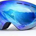 EXP VISION Snowboard Ski Goggles Men Women Youth, Anti Fog OTG Winter Snow Goggles Spherical Detachable Lens (Blue)