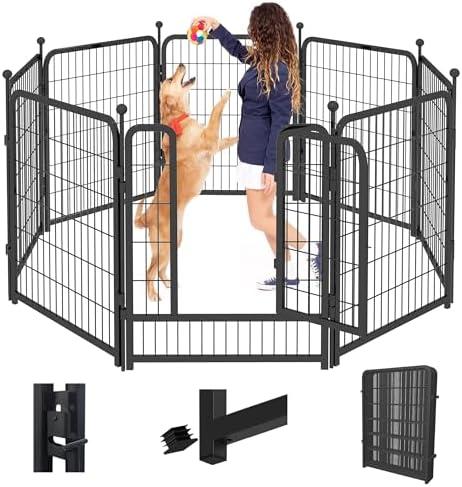 Jhsomdr Dog Playpen, 40 inch 8 Panels Dog Fence Outdoor Heavy Duty Dog Pen for Large/ Medium/ Small Dogs, Indoor Puppy Playpen with Door Portable Pet Fence for RV Camping, Yard
