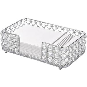 Sumnacon Stylish Bathroom Guest Towel Holder-Rectangle Crystal Napkin Holder for Guest Hand Towels Paper Napkins, Decorative Napkin Tray for Bathroom Vanity Toilet Tank Table Kitchen Countertop,Silver (9.9 x 6 Inch/Guest Towel)