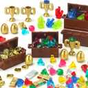 Treasure Gold Gems 230 Pcs Play Money Toy Chest Gold Coins Bars Golden Eggs Trophies Crown Jewels Diamonds Crystals Banknotes Cash Building Blocks Accessories for Medieval Kingdom Pirate