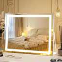14 Inch LED Vanity Makeup Mirror with Lights, Large Metal Frame Lighted Tabletop Mirror with 3 Color Dimmable Touch Control, 360° Rotation for Bedroom Dressing Table