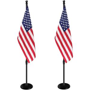 Indoor FlagPoleBlack Ball Telescoping Flag Pole for 6FT-8 FT Height,with Thickened Embroidery Star American Flag, 360 Degree Rotation Will Not Entangle The Flagpole Flag Pole Stand 2-Pack