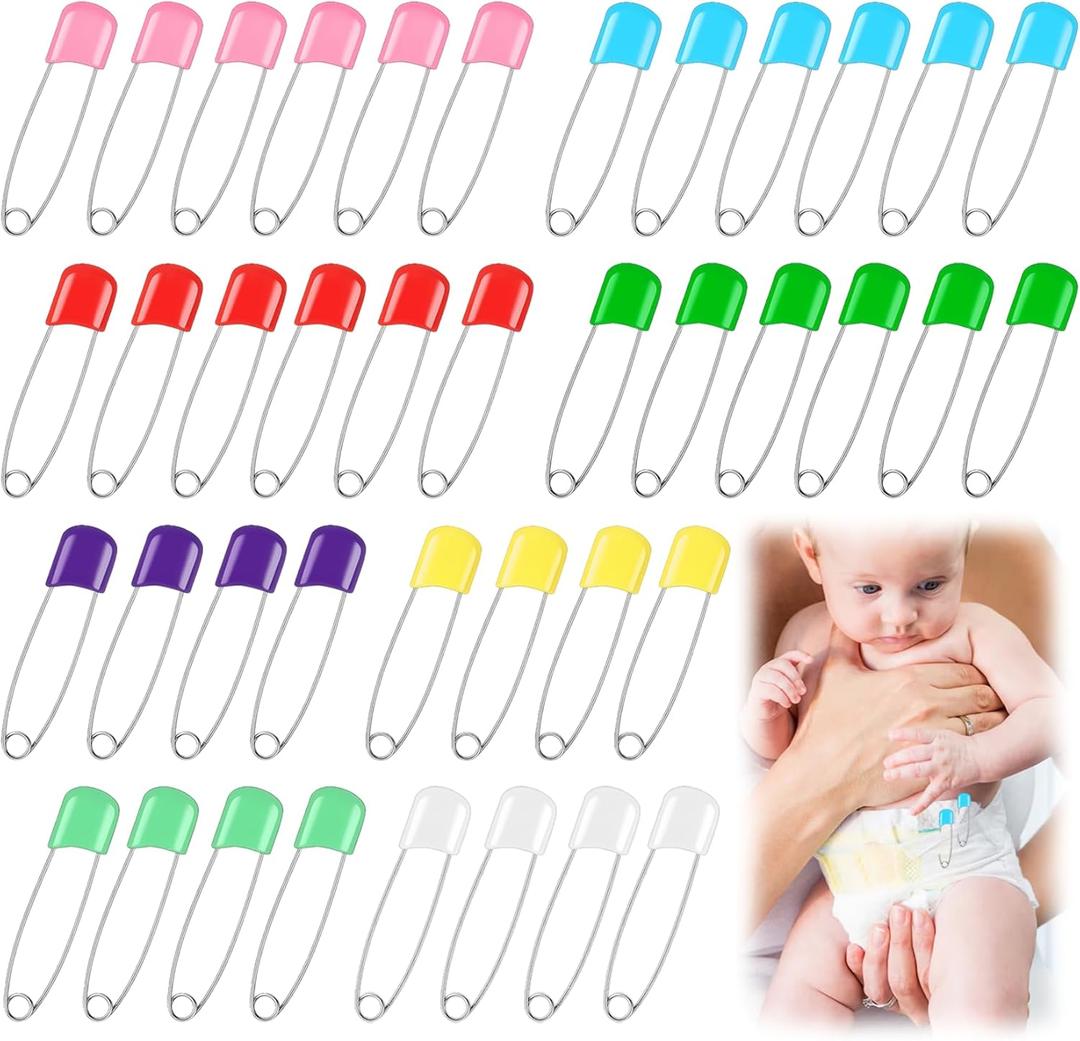 Diaper Safety Pin - 100pcs Plastic Head Baby Heavy Diapers Pins 2.1 Inch Large Colorful Cloth Pins for Clothes Cloth Diapers Fasteners Accessories