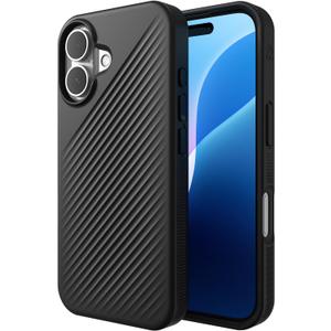 ZAGG Luxe Snap Case for iPhone 16 - MagSafe Wireless Charging, 10ft Drop Protection, Eco-Friendly, Graphene Reinforced, Ripple Design, Black