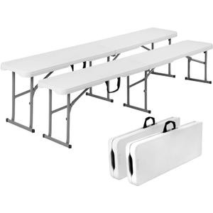 Byliable Folding Bench 6 Foot, Plastic Foldable Bench Seat with Handle, Portable Picnic Party Camping Dining Seat, Garden Multipurpose Entertaining Activities, White, 2 Pack