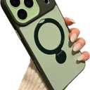 Caseative Contrast Color Camera Lens Protection Ring Bracket Magnetic Case for iPhone, Compatible with MagSafe Wireless Charging (iPhone 15,Green)