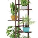 LINZINAR Plant Stand Indoor Outdoor Metal 8 Tier 9 Potted Multiple Flower Pot Holder Shelf Planter Display Shelving Unit for Patio Garden Corner Balcony Living Room (Bronze)
