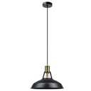 GLOBE Electric 65712 Robin 1-Light Plug-in or Hardwire Pendant, Satin Black, Antique Brass Accents, 15ft Black Woven Fabric Cord, in-Line On/Off Rocker Switch