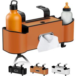 Multifunctional Car Organizers and Storage Box, Car Seat Back Storage Box with Tissue Holder, 2 Cup Holders & Purse Hooks (Orange)