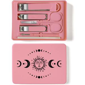 2 x 6-Piece Nail Clipper Set with Nail File, Tweezers and ingrown toenail Removal kit Travel Nail kit for Men and Women (Moon Pink)